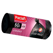 Мешки для мусора 60 л, черные, в рулоне 20 шт., ПНД, 7,4 мкм, 720х600 мм, PACLAN, 600820 в Асбесте