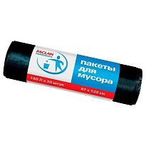 Мешки для мусора 160 л, черные, в рулоне 20 шт., ПВД, 30 мкм, 1200х870 мм, PACLAN Professional, 604082 в Асбесте