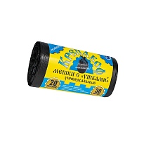 Мешки для мусора 20 л, с ушками, черные, в рулоне 30 шт., ПНД, 10 мкм, 550х440 мм, Крепакоф, 4607075710405 в Асбесте