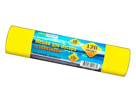 Мешки для мусора 120 л, с завязками, желтые, в рулоне 10 шт., ПНД, 15 мкм, 800х750 мм, VIP, Z12010yel в Асбесте