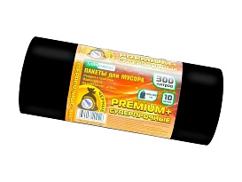 Мешки для мусора 300 л, черные, в рулоне 10 шт., ПВД 70 мкм, 1400х1000 мм, PREMIUM+, 30010160 в Асбесте