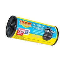 Мешки для мусора 120 л, черные, в рулоне 20 шт., ПНД, 15 мкм, 1100х700 мм, Крепак, 4607075710207 в Асбесте