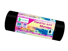 Мешки для мусора 30 л, черные, в рулоне 20 шт., ПНД, 7 мкм, 600х500 мм, MIRPACK Classik, 302040 в Асбесте