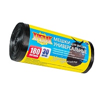 Мешки для мусора 180 л, черные, в рулоне 30 шт., ПНД, 20 мкм, 1150х800 мм, Крепак, 4607075710139 в Асбесте