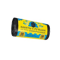 Мешки для мусора 30 л, с ручками, черные, в рулоне 30 шт., ПНД, 9 мкм, 620х480 мм, Крепакоф, 4607075710665 в Асбесте
