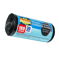 Мешки для мусора 180 л, с ушками, черные, в рулоне 30 шт., ПНД, 20 мкм, 1150х800 мм, Крепак, 4607075710399 в Асбесте
