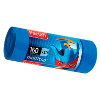 Мешки для мусора 160 л, с ушками, синие, в рулоне 10 шт., ПВД, 30 мкм, 1250х900 мм, PACLAN Multitop, 604064 в Асбесте