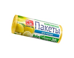 Мешки для мусора 30 л, ароматизированные, Лимон, желтые, в рулоне 20 шт., ПНД, 9 мкм, 560х530 мм, GRIFON Aroma, 101-020 Li в Асбесте