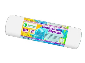 Мешки для мусора 30 л, белые, в рулоне 20 шт., ПНД, 7 мкм, 600х500 мм, MIRPACK Classik, 302042 в Асбесте