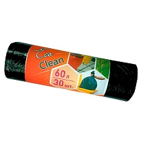 Мешки для мусора 60 л, черные, в рулоне 30 шт., ПНД, 6 мкм, 640х580 мм, Концепция Быта EcoClean, 603890 в Асбесте