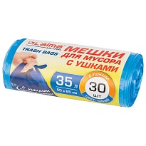 Мешки для мусора 35 л, с ушками, синие, в рулоне 30 шт., ПНД, 11 мкм, 650х500 мм, LAIMA ULTRA, 607684 в Асбесте