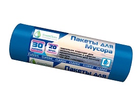 Мешки для мусора 30 л, синие, в рулоне 20 шт., ПНД, 7 мкм, 600х500 мм, MIRPACK Classik, 302041 в Асбесте