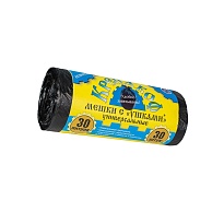 Мешки для мусора 30 л, с ушками, черные, в рулоне 30 шт., ПНД, 8 мкм, 580х460 мм, Крепакоф, 4607075710412 в Асбесте