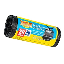 Мешки для мусора 20 л, черные, в рулоне 30 шт., ПНД, 10 мкм, 550х440 мм, Крепак, 4607075710092 в Асбесте