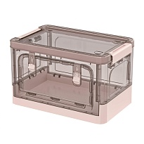 Ящик пластиковый складной прозрачный коричневый, дно розовое, 360х235х230 мм, с колесиками в Асбесте